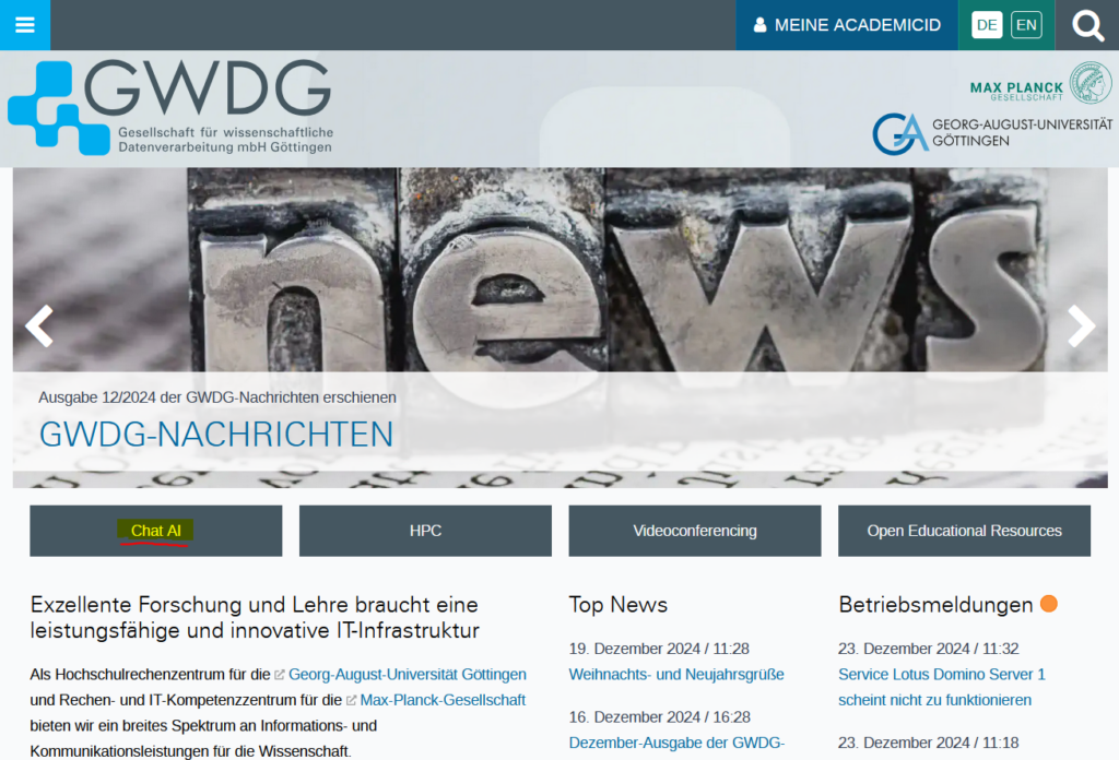 Screenshot https://gwdg.de