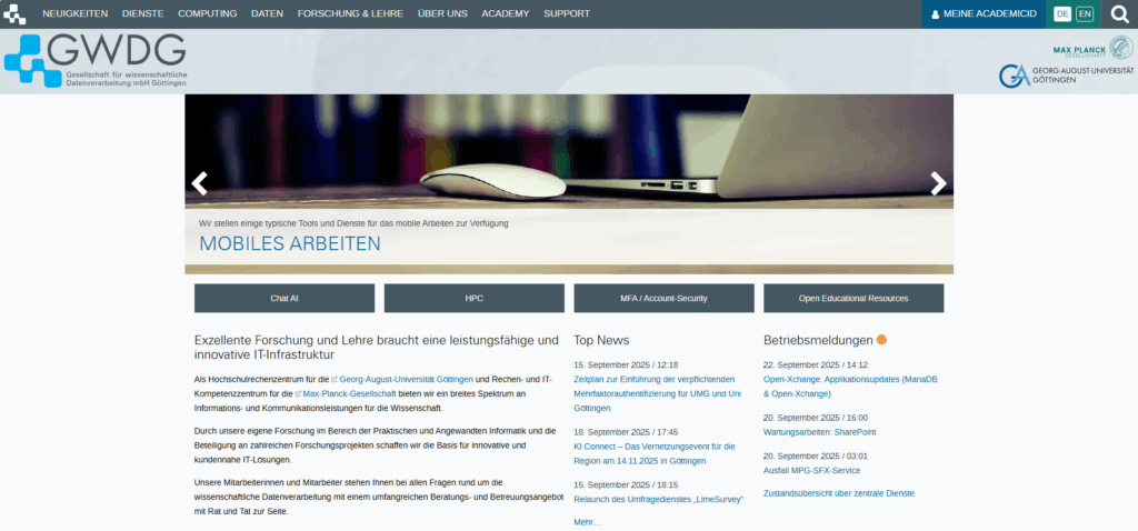 Screenshot https://gwdg.de