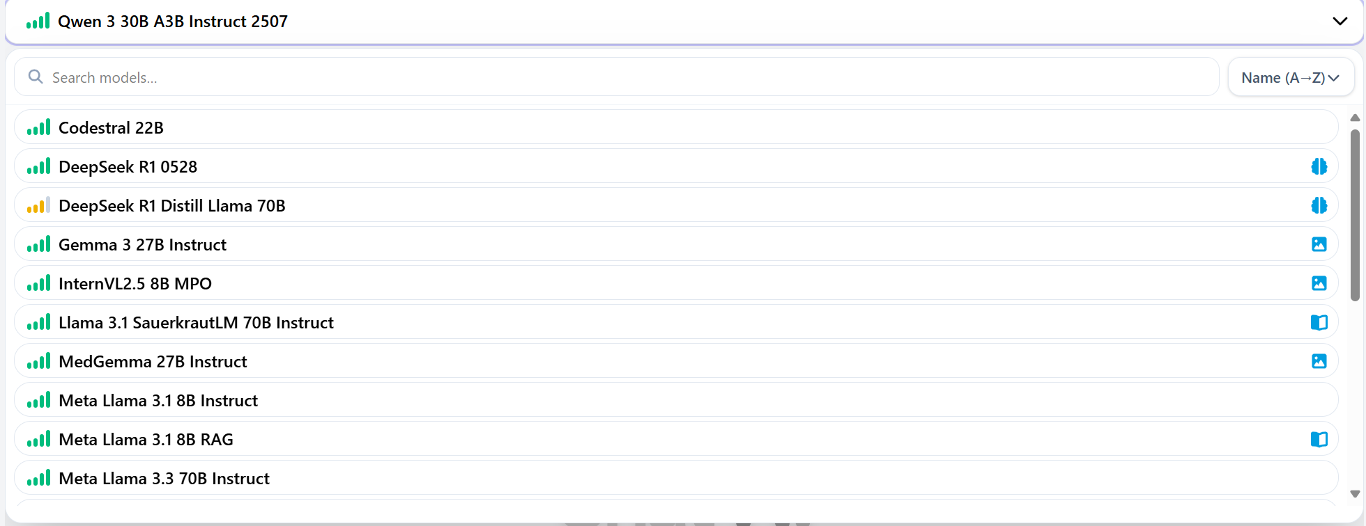 Drop-Down Menü Sprachmodelle