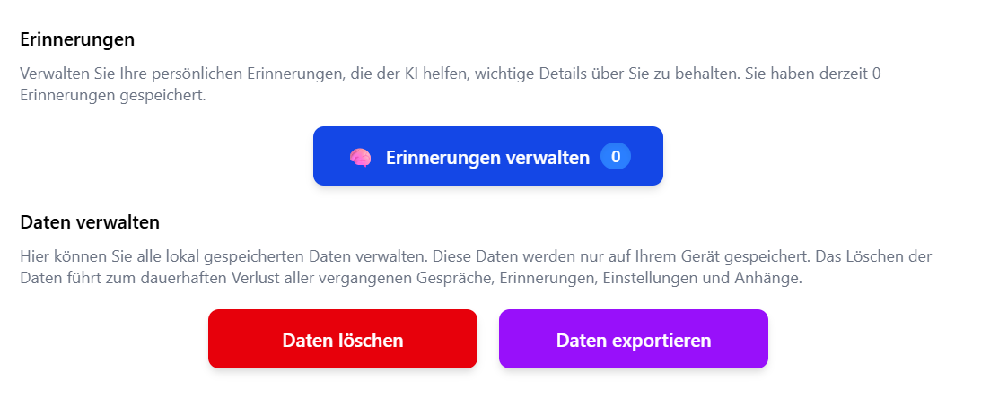 Verwalten von Daten in den Einstellungen