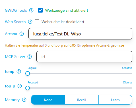 Dieses Bild zeigt die Einstellungsmöglichkeiten im Menü von Chat AI.
